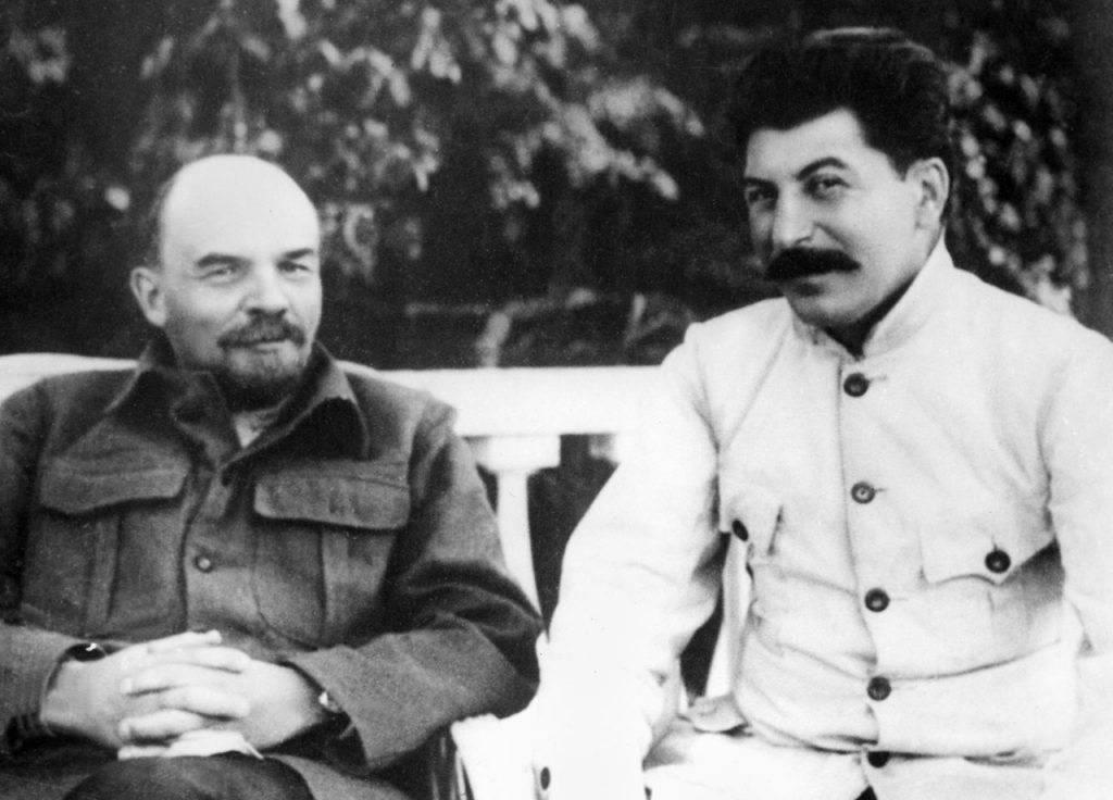Russian revolutionary leader Vladimir Ilyich Ulianov (1870-1924) better known as Lenin (L) poses in Gorki, Soviet Union, in 1922 with Yossif Vissarionovitch Dzhugashvili (1879-1953) better known as Joseph Stalin, who became Secretary General of the Soviet Communist Party in 1922. N/B B/W (Photo credit should read -/AFP/Getty Images)